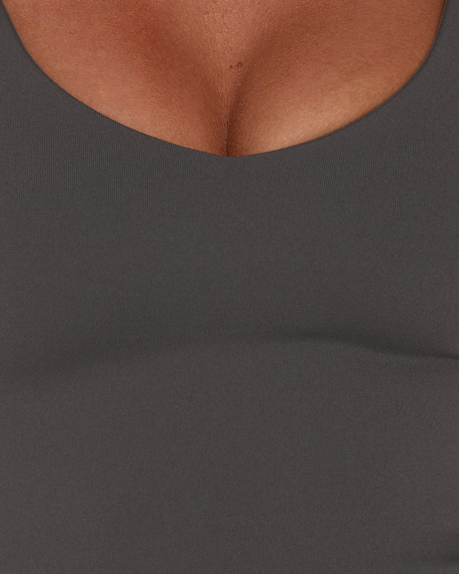 Daily Define V Neck Tank Top Charcoal