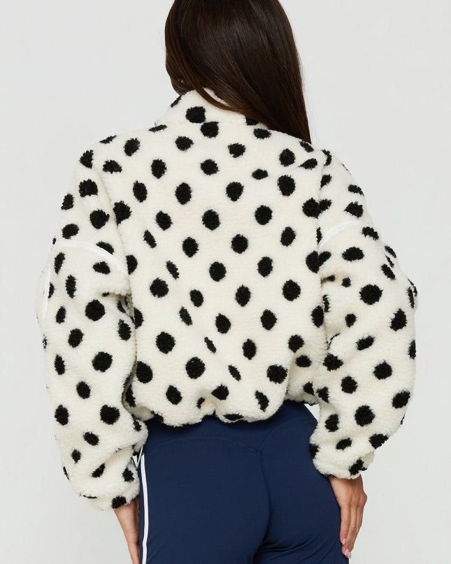 Sammee Polar Fleece Contrast Zip Through Jacket White Polka
