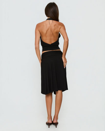Soft Focus Tie Waist Midi Skirt Black