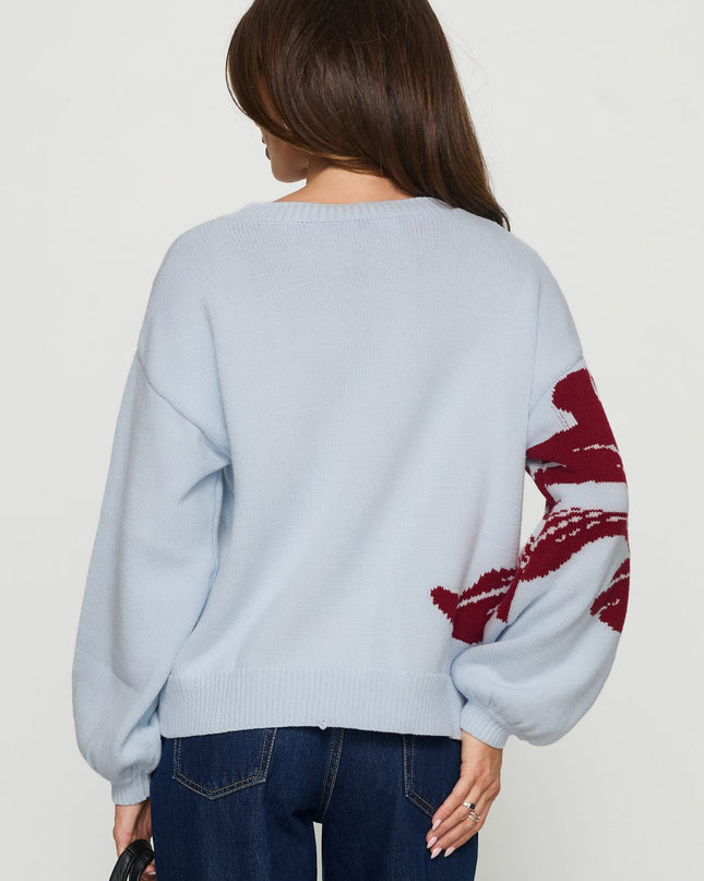 Jalenn Floral Knit Cardigan Blue / Red
