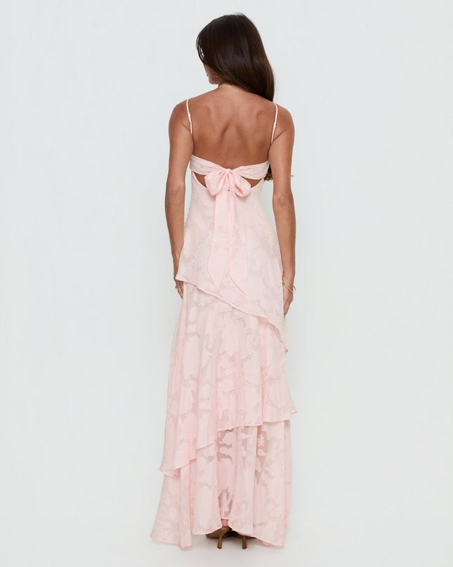 Lyricah Tiered Tie Back Maxi Dress Pink