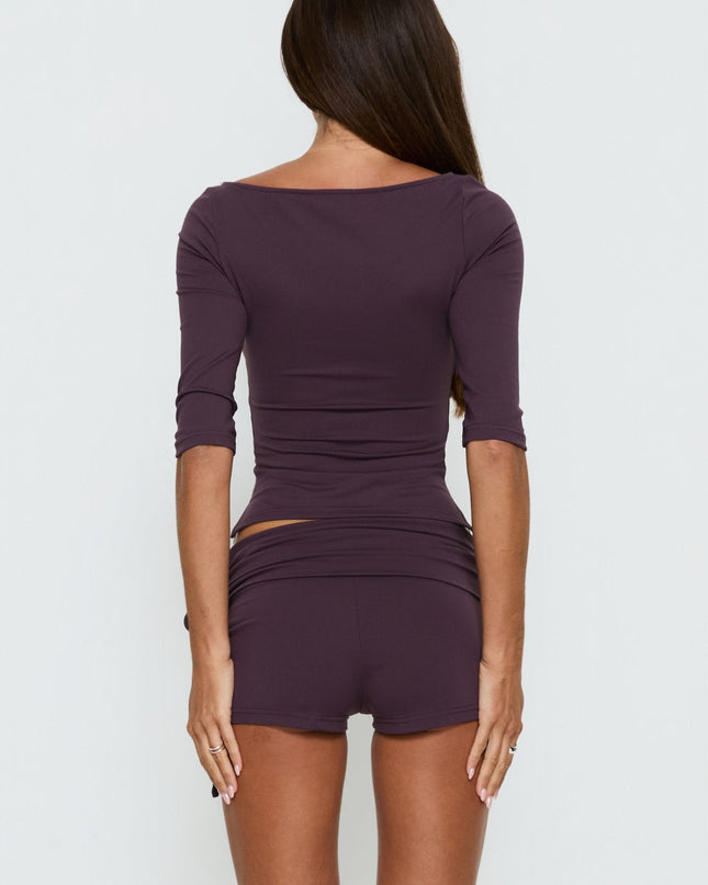 Daily Define Ruched Tie Side Micro Shorts Aubergine