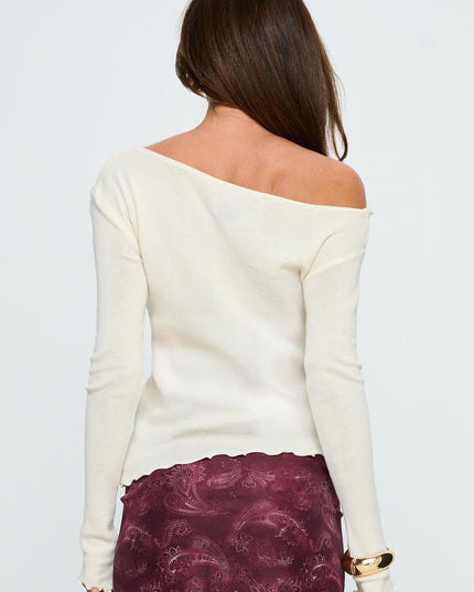 Monna Wide Neck Long Sleeve Top Cream