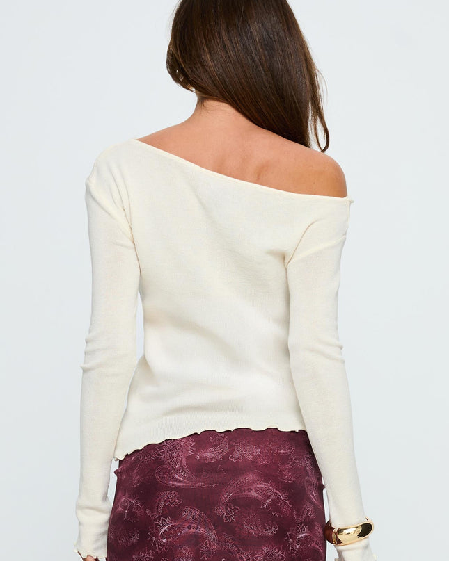 Monna Wide Neck Long Sleeve Top Cream