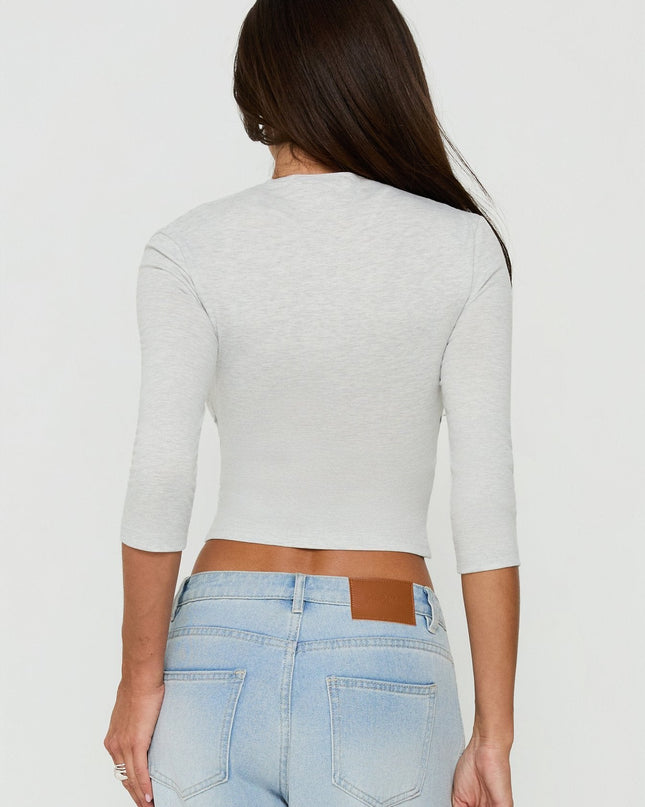 Georgiette 3/4 Sleeve Wrap Top Grey