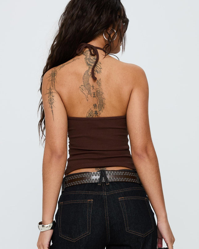 Baseline Halter Rib Top Chocolate