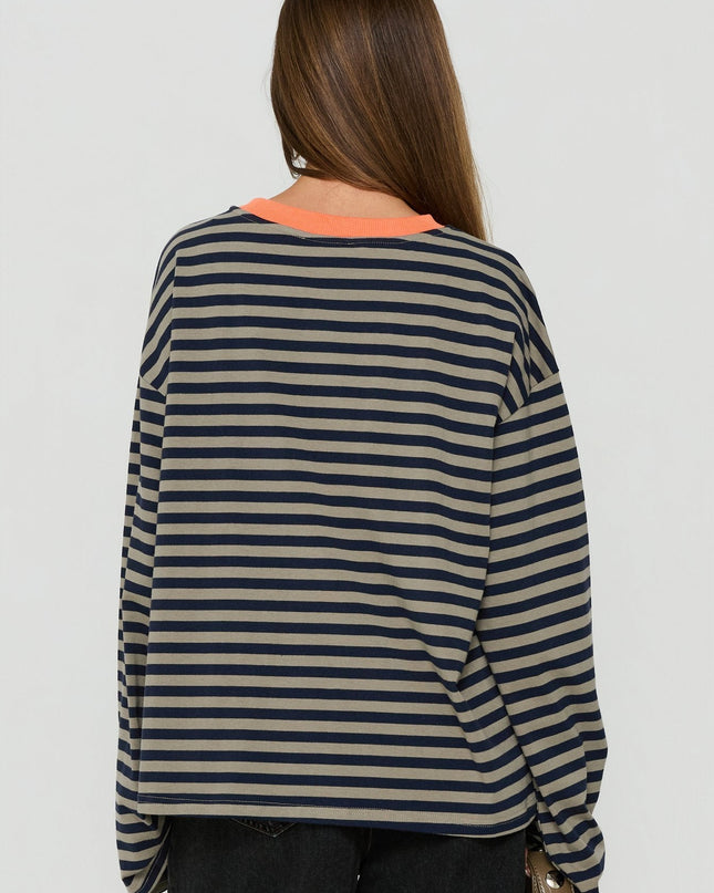 All Rounder Long Sleeve Varsity Graphic Top Multi Stripe