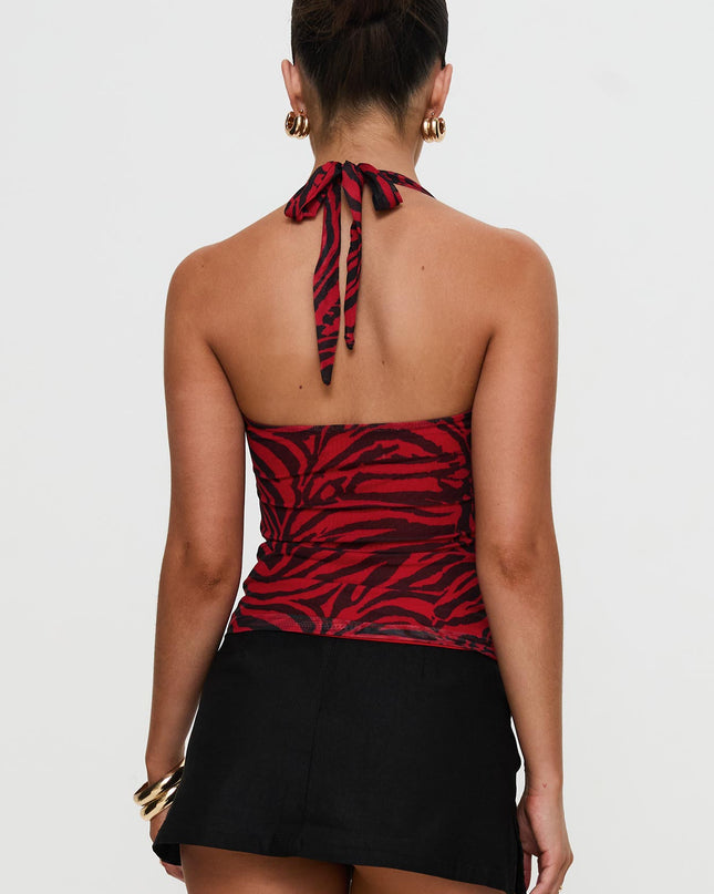 Cielo Mesh Halter Top Red Zebra