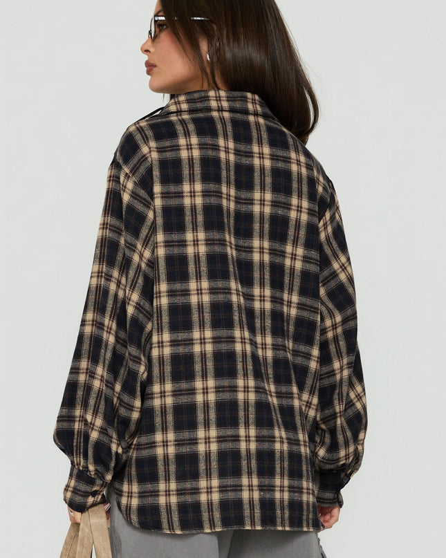 Caydence Long Sleeve Button Down Flannel Top Check Multi