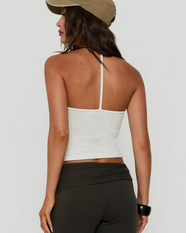 Cecilly Trim Racerback Top Grey Marle