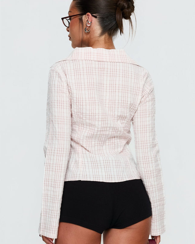 Cottesloe Long Sleeve Blouse Top Pink Check