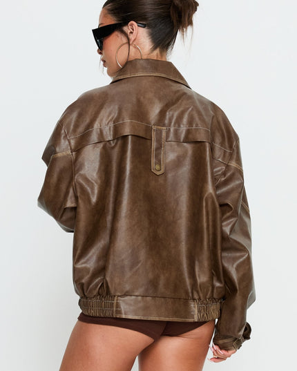 Jaxton Faux Leather Jacket Light Brown