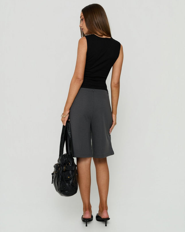 Charlea Fleece Tailored Longline Short Charcoal