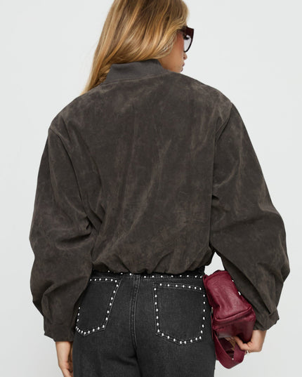 Mastery Faux Suede Bomber Jacket Charcoal