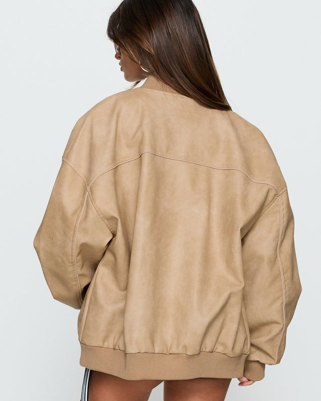 Believe It Faux Leather Bomber Jacket Washed Stone