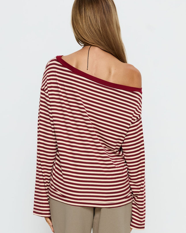 Ralyssa Off Shoulder Long Sleeve Top Red Stripe