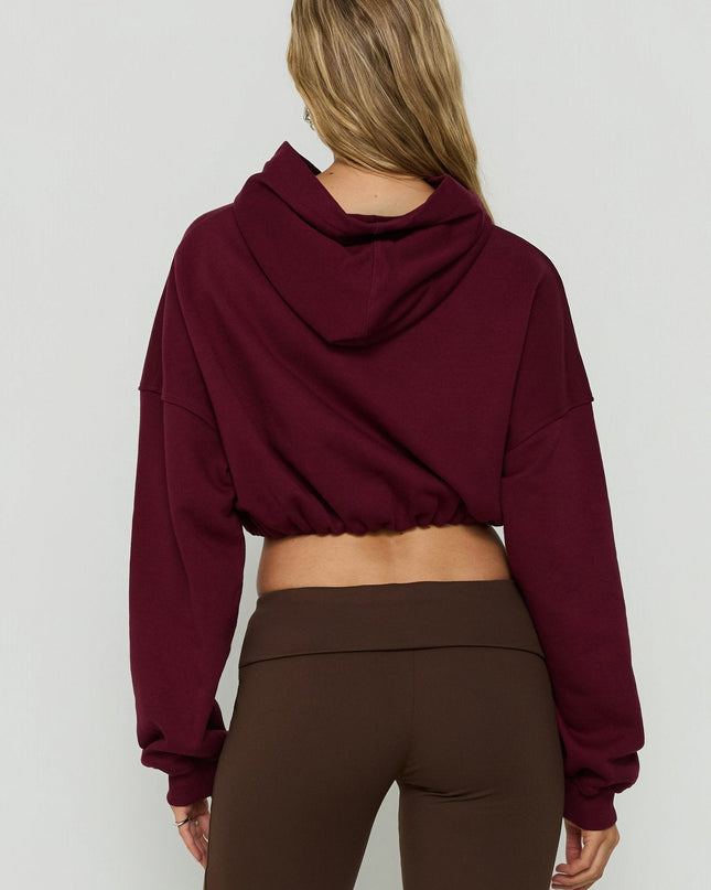 Mayse Bubble Hem Cropped Hoodie Cherry
