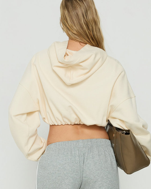 Mayse Bubble Hem Cropped Hoodie Cream