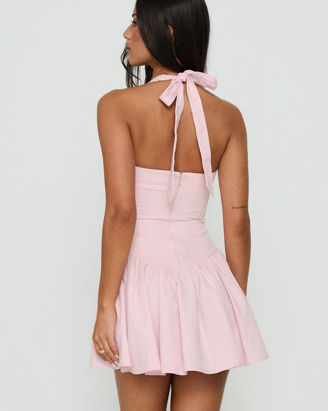Esatora Halter Flare Mini Dress Pink