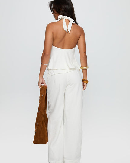 Silver Moon Linen Blend Tie Pants White