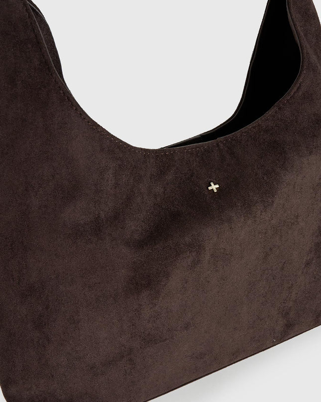 Peta & Jain Jami Faux Suede Hobo Bag Chocolate