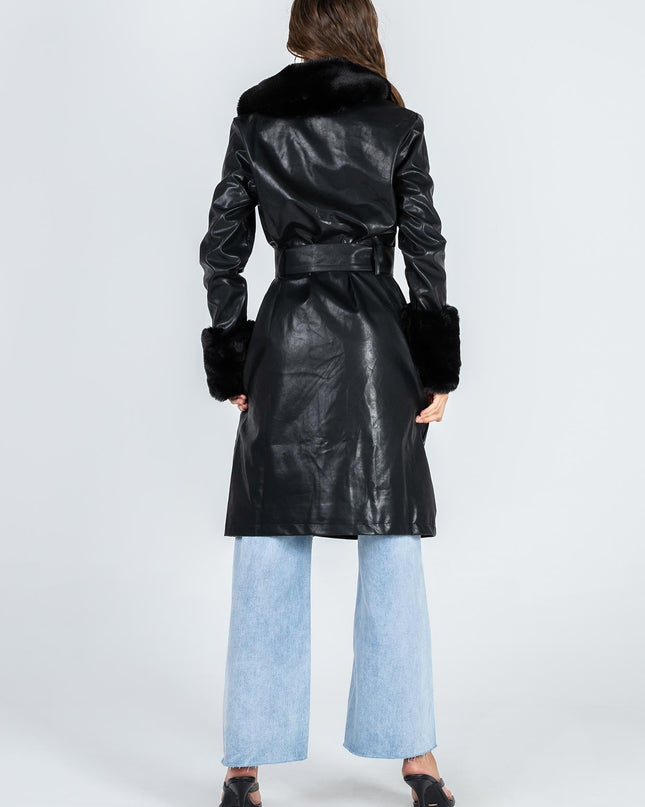 Brooklyn Faux Leather Long Coat Black