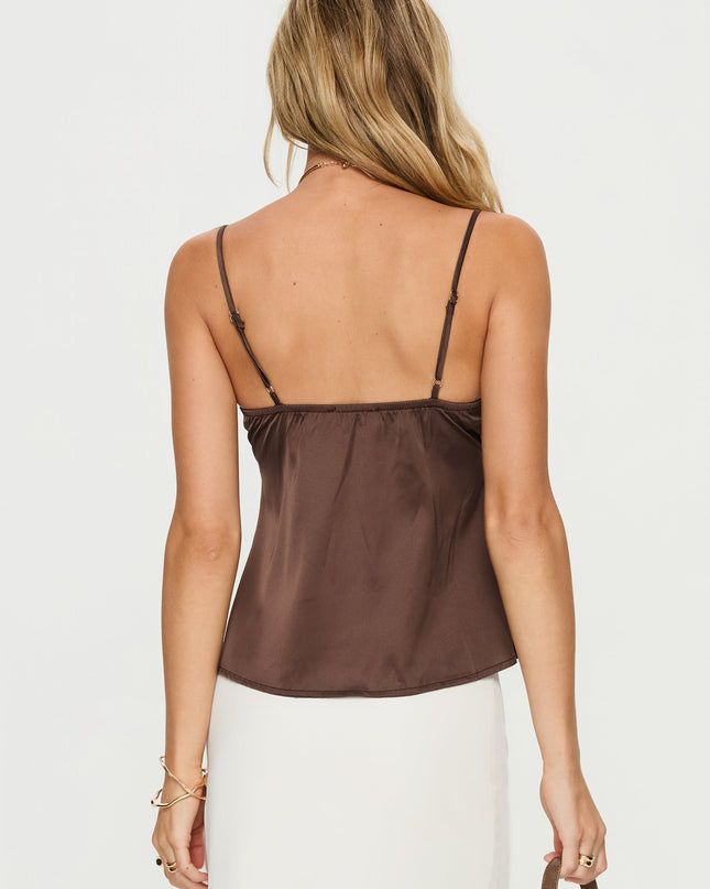 Carmila Satin Tie Detail Top Brown
