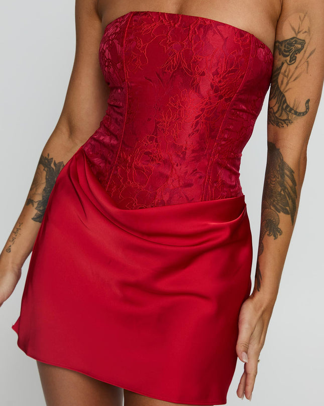 Jenevieve Strapless Drape Mini Dress Red
