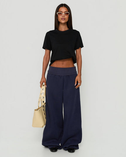 Lockie Foldover Baggy Track Pants Navy