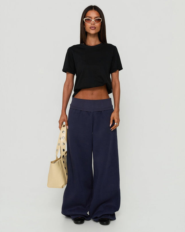 Lockie Foldover Baggy Track Pants Navy