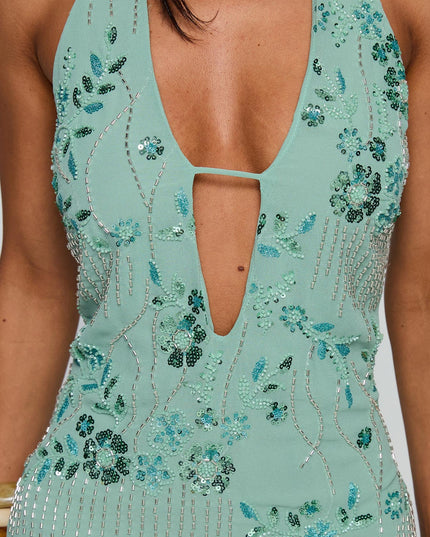 Telenova Halter Mini Dress Green