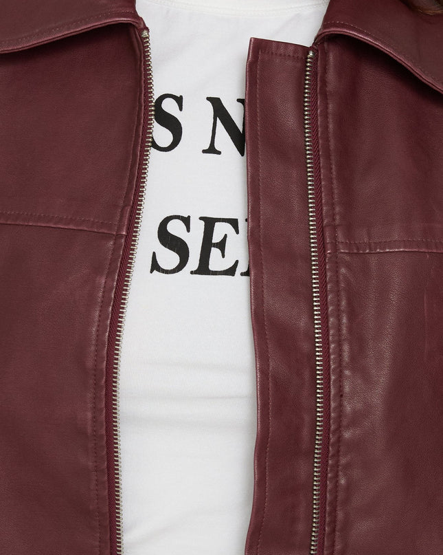 Napoleon Faux Leather Jacket Burgundy