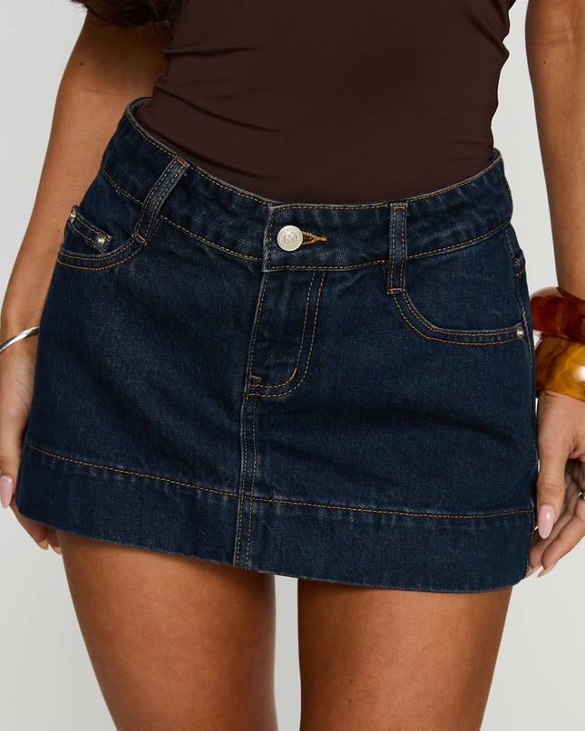 Warna Low Rise Denim Mini Skirt Dark Wash