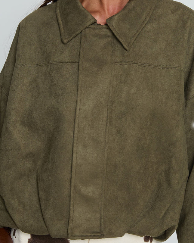 Enlightened Faux Suede Bomber Jacket Khaki