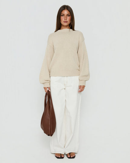 Harmony Balloon Sleeve Knit Sweater Beige