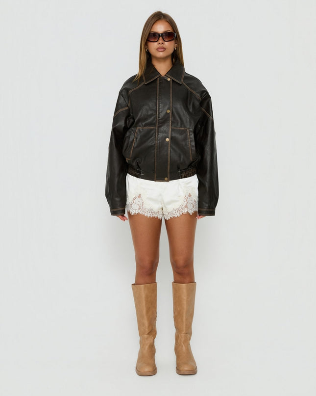Jaxton Faux Leather Jacket Brown