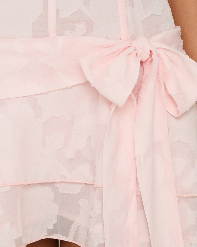 Azuriah Chiffon Strapless Corset Tiered Mini Dress Pink