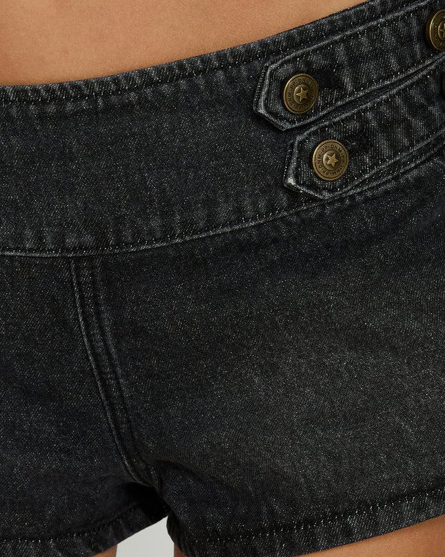 Abellah Military Denim Micro Shorts Washed Black