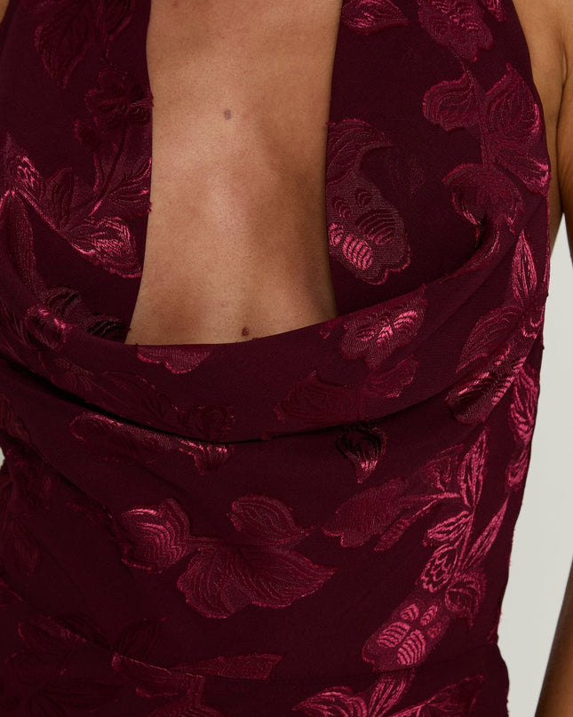 Jazminah Halter Cowl Neck Maxi Dress Burgundy