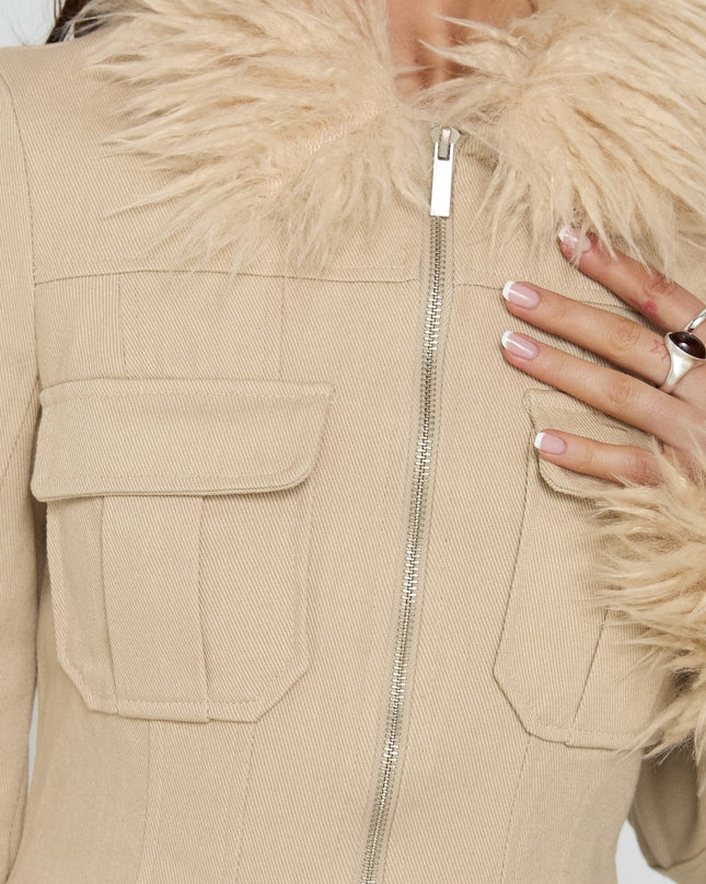 Nindie Faux Fur Contrast Jacket Tan