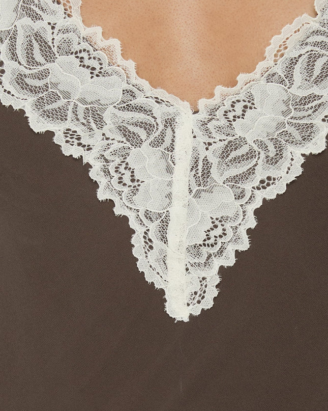 Call My Lover Lace Slip Mini Dress Brown / Cream
