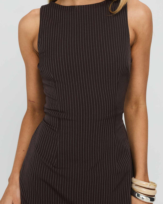 Yumiko Romper Brown Pinstripe