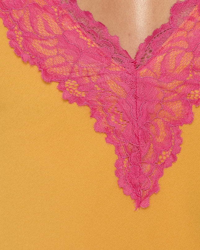 Call My Lover Lace Slip Mini Dress Gold / Fuchsia