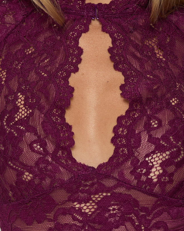 Quinbie Lace Short Sleeve Top Plum