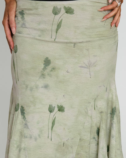 Lewish Low Rise Midi Skirt Green Floral