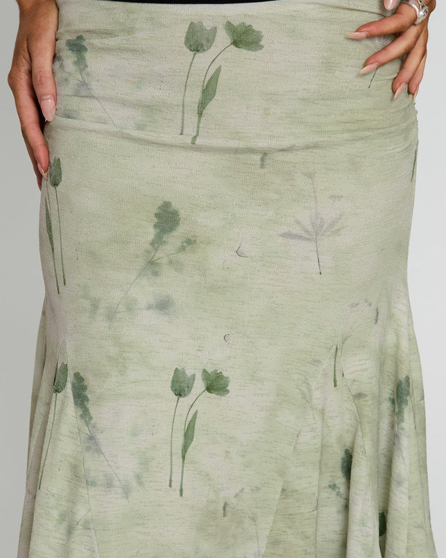 Lewish Low Rise Midi Skirt Green Floral