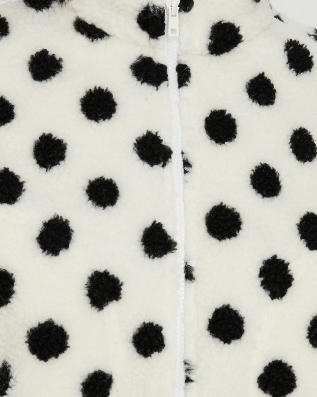 Sammee Polar Fleece Contrast Zip Through Jacket White Polka