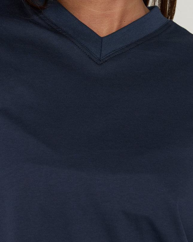 Settle Down Long Sleeve V Neck Top Navy