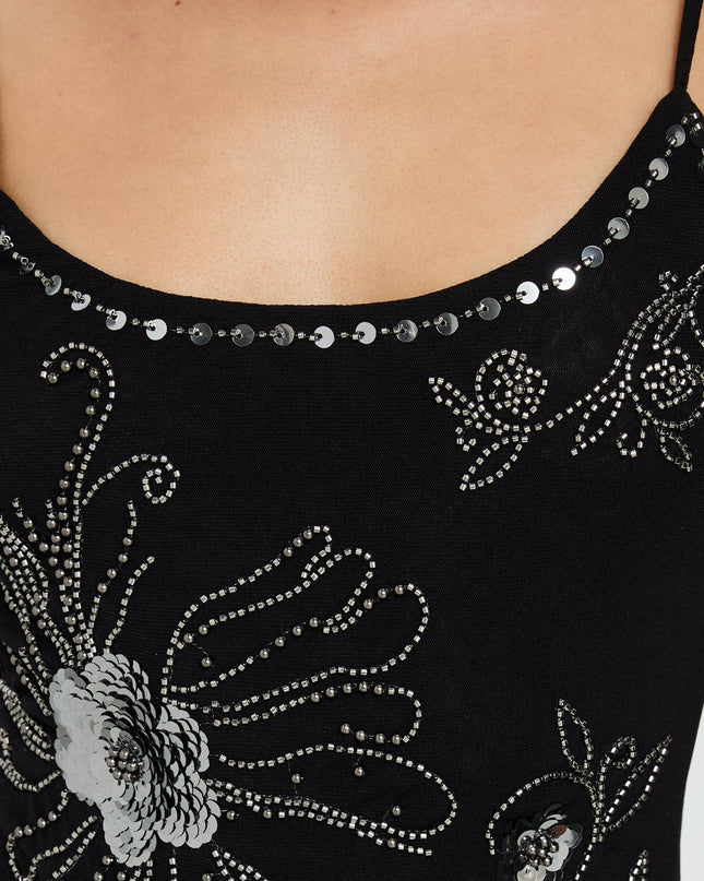 Daphie Beaded Mini Dress Black / Silver