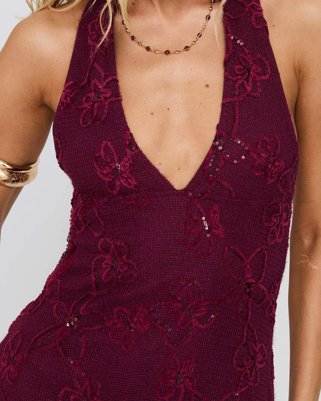 Codami Halter Sequin Mini Dress Burgundy
